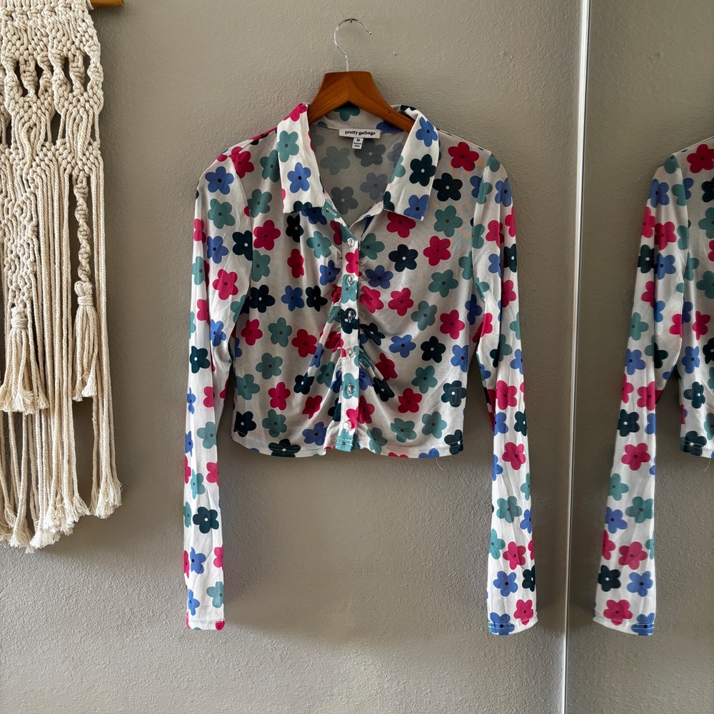 Pretty Garbage Floral Mesh Button-Up Shirt